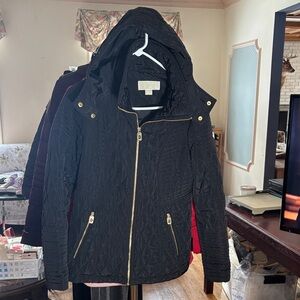 MICHAEL Michael Kors Black Quilted Puffer Jacket with detachable hood.